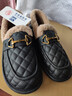 回力（Warrior）官方豆豆鞋女鞋冬季防寒保暖棉鞋子毛毛鞋一腳蹬樂(lè )福鞋 黑色40 曬單實(shí)拍圖
