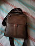 袋鼠牛皮單肩包男商務(wù)斜挎包真皮小背包男士小掛包休閑豎款斜肩包 棕色大號+禮品 曬單實(shí)拍圖