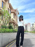 京多夢西裝褲女2025夏季新款高腰顯瘦垂感寬松休閑闊腿長褲子女裝闊腿褲 黑色 M (95-105斤) 曬單實(shí)拍圖