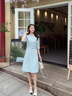 AD藍(lán)色連衣裙女高級(jí)感職業(yè)裝2025夏季穿搭七分袖西裝裙子氣質(zhì)收腰 淺藍(lán)色連衣裙 S 曬單實(shí)拍圖