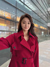 clotho Rennie品牌女裝風衣外套女中長款2025春秋新款韓版休閑氣質雙排扣大衣 楓葉紅 M 曬單實拍圖