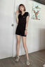 皮爾卡丹（pierre cardin）冰絲短褲跑步運(yùn)動(dòng)服套裝女士夏裝薄款速干短袖休閑兩件套2025新款 黑色V領(lǐng) XXL【122-131斤】 曬單實(shí)拍圖