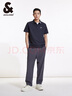 杰克·瓊斯（JACK&JONES）POLO衫男士夏季新款撞色翻領(lǐng)涼感短袖復(fù)古簡(jiǎn)約短袖polo衫衣服男裝 炭黑藍(lán)E40 XL (185) 曬單實(shí)拍圖