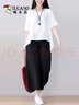 啄木鳥(niǎo)套裝女2025夏新款寬松大碼時(shí)尚休閑遮肉減齡兩件套女裝夏季洋氣 白衣+黑褲【套裝】 2XL【建議130-145斤】 曬單實(shí)拍圖