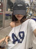 LDBE辣妹斜肩短袖t恤女夏季韓版寬松美式復(fù)古慵懶風(fēng)露肩顯瘦體恤上衣 白灰色 S 【95斤以內(nèi)】 曬單實(shí)拍圖