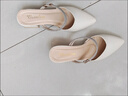 啄木鳥(niǎo)包頭涼拖鞋女粗跟尖頭水鉆仙女大碼涼鞋一字帶低跟小碼高跟半拖鞋 米白【4厘米】 37 曬單實(shí)拍圖