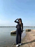 詩(shī)蒂淑秋季新款女裝套裝連帽收腰衛衣外套運動(dòng)套裝2025潮高腰闊腿兩件套 黑色 M -95-105斤 曬單實(shí)拍圖