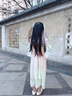 芭米諾女童漢服連衣裙夏季古風(fēng)超仙2024新款小女孩裙子夏裝兒童公主裙夏 橘色 110 曬單實(shí)拍圖