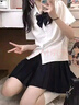 麓格立 短袖JK制服套裝白襯衫女學(xué)院風(fēng)短裙百褶裙日系寬松學(xué)生百搭套裝 套裝【白襯衫+黑百褶+領(lǐng)結(jié)】 M 【建議90-105斤】 曬單實(shí)拍圖