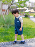 幼歌（YOUGE）夏季新款嬰幼兒海洋冰瓷棉短袖親子t恤清涼牛仔褲套裝潮 牛仔藍背帶褲 90 cm 曬單實(shí)拍圖