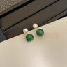 新中式國風(fēng)耳飾祖母綠色碧玉珍珠耳釘翡 小金珠綠瑪瑙耳釘 曬單實(shí)拍圖