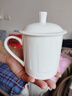 玉蝶景德鎮茶杯陶瓷帶蓋純白色骨瓷水杯辦公室會(huì )議茶杯印LOGO定制刻字 景杯 純白500ML 曬單實(shí)拍圖