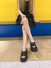 妙麗（Millies）品牌松糕厚底拖鞋女外穿編織輕便增高鞋2025夏季新款百搭沙灘拖鞋 黑色 34 (220mm)  標準碼 曬單實拍圖