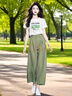 韓璐嬌（hanlujiao）休閑褲女裝夏季2025新款夏裝搭配一整套鹽系顯瘦衣服套裝闊腿褲子 兩件套 L 曬單實(shí)拍圖