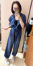 美洋（MEIYANG）牛仔很忙連體褲 天絲棉美式西部酷GIRL寬松連體衣E 藍色 M 曬單實(shí)拍圖