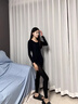 夏.娃.之.秀保暖內(nèi)衣女新款粉底液隱形超薄肌底衣免穿文胸打底衫秋衣秋褲套裝 雅致黑【玻尿酸肌底衣】 M 【建議體重80-110斤】 曬單實拍圖