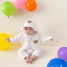 卿寶蓓嬰幼兒連體衣純棉套裝寶寶夏季薄款空調服外套爬服哈衣春秋外出服 米白色【帽子+外套+背帶短褲】 73cm 適合3-6個月 曬單實拍圖