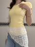 明月歸2025春夏季新款蕾絲花邊屁簾女疊穿層次感三角半身裙遮臀裙簾圍裙 鏤空針織花葉【白色】 曬單實拍圖