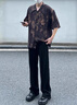 POUM黑色彎刀微喇褲子男夏季高街潮流美式直筒西褲百搭運(yùn)動(dòng)休閑褲 DFFS-A2黑色 XL （尺碼偏小，建議選大一碼） 曬單實(shí)拍圖
