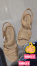 百田森羊皮休閑涼鞋女夏季新厚底增高輕便舒適魔術(shù)貼真皮涼鞋 杏色2C533 36 曬單實拍圖