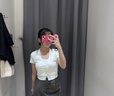 UR2025夏季新款女裝時(shí)尚氣質(zhì)假兩件修身掛脖短袖T恤UYY450158 本白 L 曬單實(shí)拍圖