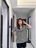 貝妍涼感睡衣女夏季薄款純棉短袖韓版條紋少女家居服運動(dòng)休閑大碼套裝 D10535圖色 M 曬單實(shí)拍圖