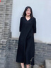 恒源祥香云紗真絲連衣裙女夏季新款媽媽v領(lǐng)寬松遮肚子顯瘦桑蠶絲長(cháng)裙子 黑 4XL 曬單實(shí)拍圖