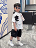 G.duck小黃鴨童裝夏季男童套裝兒童短袖襯衫短褲夏裝男孩襯衣兩件套潮 白色 120 (建議105-115cm 4-5.2周歲) 曬單實(shí)拍圖