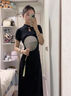 微光里新中式國風(fēng)改良旗袍連衣裙子女夏季2025新款高級感氣質(zhì)小黑裙長裙 黑色 M 曬單實(shí)拍圖