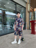 愛(ài) 西娜男孩蝙蝠袖上衣套裝2025夏季新款男大童滿(mǎn)印休閑舒適短袖兩件套潮 圖片色 160 曬單實(shí)拍圖