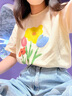 little MO&Co.5A抑菌 little moco童裝24新款女童親子裝純棉多巴胺花朵短袖T恤 米杏色2 160 160/76 (尺碼偏大選小一碼) 曬單實(shí)拍圖