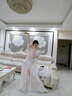 古典舞蹈服女飄逸仙氣身韻紗衣練功服大裙擺漢服民族舞演出服套裝 淺粉上衣+裙褲+白色吊帶含胸墊 S 曬單實拍圖