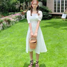 VEOX裙子女夏季2025新款白色連衣裙女顯瘦法式超仙森系夏天方領(lǐng)裙子 白色 繡花 S 95斤以下 曬單實(shí)拍圖