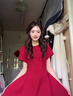 GARNUO紅色短袖連衣裙子女夏季法式氣質(zhì)訂婚禮服新娘敬酒服收腰顯瘦長(cháng)裙 紅色【短袖長(cháng)款】 M 【101-110斤】 曬單實(shí)拍圖