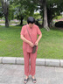 中老年人夏天時尚新款衣服媽媽夏季短袖套裝女寬松休閑開衫兩件套 紅色【套裝】 2XL 建議105-120斤 曬單實拍圖