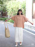 無(wú)印良品（MUJI）女式 強捻短袖罩衫t恤上衣女款內搭女裝25年夏季純棉BCE92C5S 煙熏橙色 L （165/88A） 曬單實(shí)拍圖