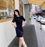 FILA 斐樂(lè)官方女子針織連衣裙2025秋季新款時(shí)尚休閑舒適拼接T恤裙 正黑色-BK L 170/88A/L 曬單實(shí)拍圖