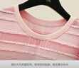 她池甜美T恤2025春夏新款女裝時尚條紋短款圓領(lǐng)短袖上衣 曬單實拍圖