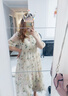 香影（xiangying）碎花連衣裙女2025年夏季新款系帶木耳邊仙氣海邊飄逸寬松裙子 米色 L 曬單實拍圖