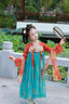 貝優(yōu)可古月家.花想容 漢服女童春秋兒童中國(guó)風(fēng)中秋古裝仙氣表演服連衣裙 上紅下藍(lán) 含披帛（袖子無(wú)珍珠） 165 曬單實(shí)拍圖