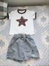 木木屋女童夏裝套裝2025夏季新款兒童衣服中大女孩T恤牛仔短裙兩件套 白T恤+短褲裙 150 適合140-150cm年齡11-12歲 曬單實拍圖