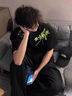 卡圖弛美式潮牌花卉刺繡純棉短袖t恤男女夏季寬松情侶半袖休閑百搭上衣 黑色 XL 曬單實(shí)拍圖
