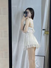 斤慕夏季純欲少女睡衣女2025新款性感綢面蕾絲露背網(wǎng)紗吊帶睡裙家居服 白色深V網(wǎng)紗睡裙+T褲【均碼】 曬單實拍圖