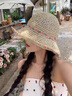 迪淑琪草帽女沙灘大檐帽俏皮淑女風(fēng)蕾絲蝴蝶結波浪邊夏天海邊度假遮陽(yáng)帽 米色-粉花 M（56-58cm） 曬單實(shí)拍圖