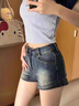 微光里美式復古牛仔短褲女2025夏季新款薄款高腰a字超短辣妹熱褲短裙子 復古牛仔短褲【復古藍 L】 曬單實(shí)拍圖