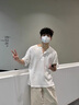 牧唯韓系風(fēng)亨利領(lǐng)短袖男t恤夏季休閑寬松肌理上衣純色高級(jí)慵懶感體恤 白色 XL [建議125-145斤] 曬單實(shí)拍圖