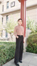 羅蒙（ROMON）休閑褲女2025新款高腰寬松條紋加絨褲子加厚闊腿褲女垂感直筒褲子 黑色加絨 條紋 S  26/1尺9 曬單實拍圖
