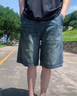 馬克華菲牛仔短褲男士夏季薄款寬松休閑直筒中褲子男款潮牌美式復(fù)古五分褲 曬單實(shí)拍圖