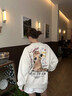 BJHG不計后果美式衛(wèi)衣男秋季2025新款潮牌貼貼貓hiphop圓領(lǐng)休閑上衣女 淺杏色 XL 曬單實拍圖