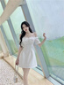 LISCN連衣裙女2023夏季名媛氣質(zhì)性感蝴蝶結(jié)一字肩吊帶感生日禮服 白色面料 S 建議95斤以下 曬單實拍圖